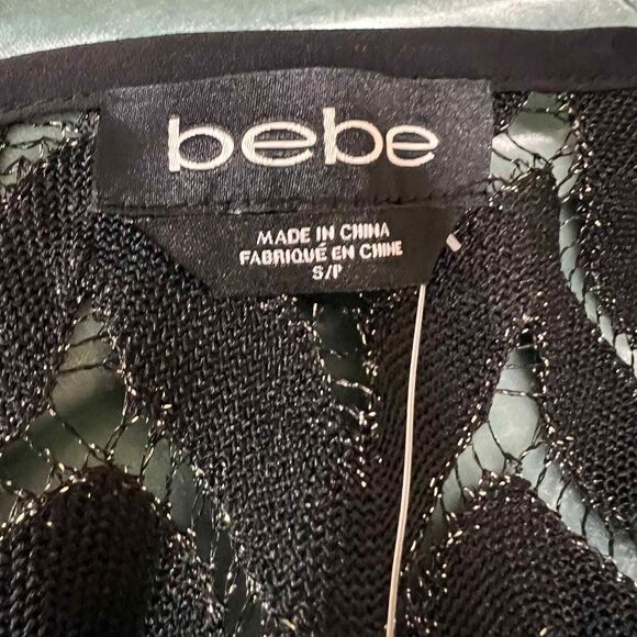 Bebe black blouse short sleeve embroidered lace around neckline boho size S - Picture 3 of 15